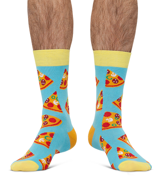 Slice of Pizza Yellow Backdrop mens socks funny socks